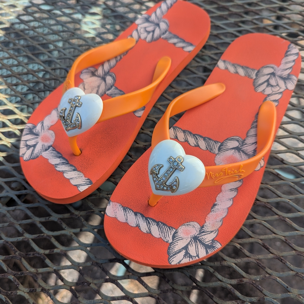 Miss Trish of Capri Orange Flip Flops Heart Anchor 37 6.5 7